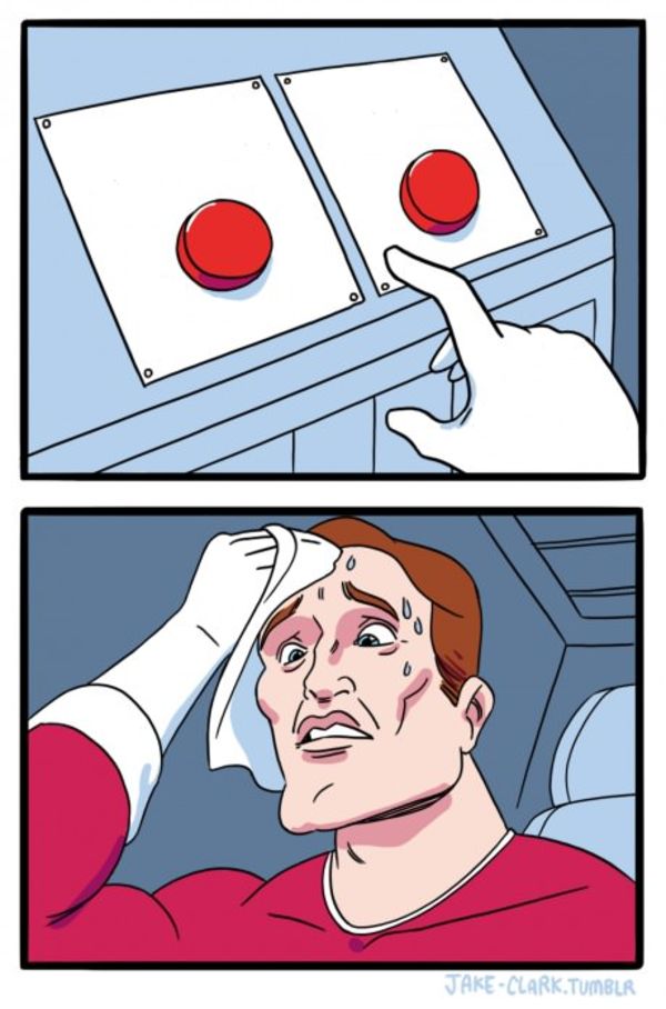 Two Buttons meme about Upper Echelon Products