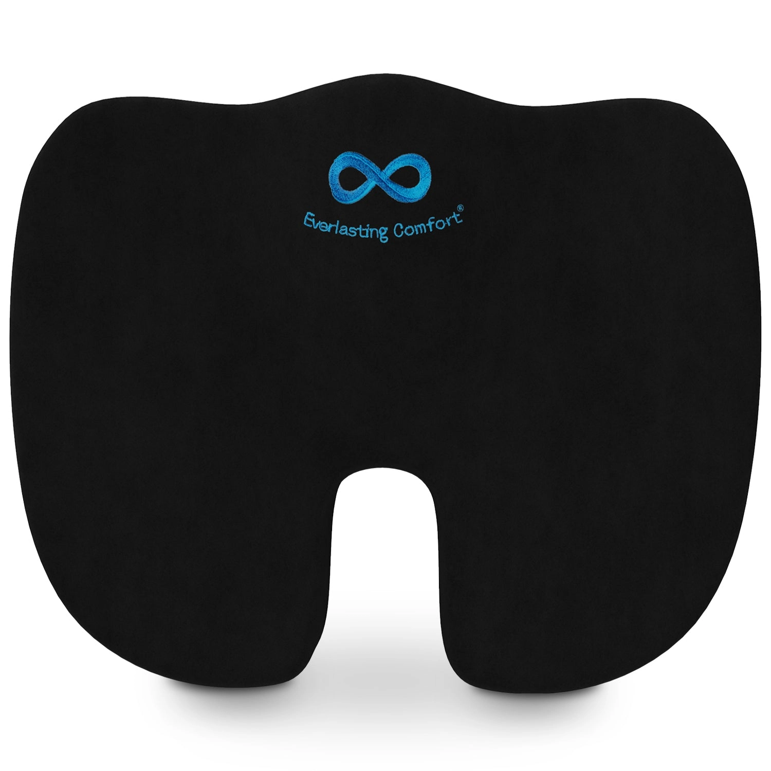 Black memory foam seat cushion seen from above