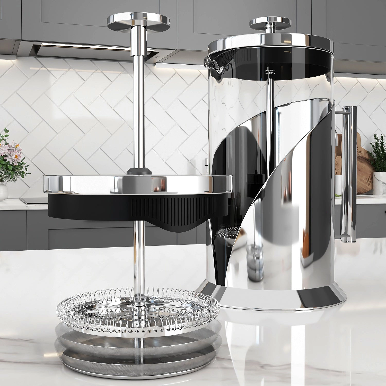 Close view of the French press plunger