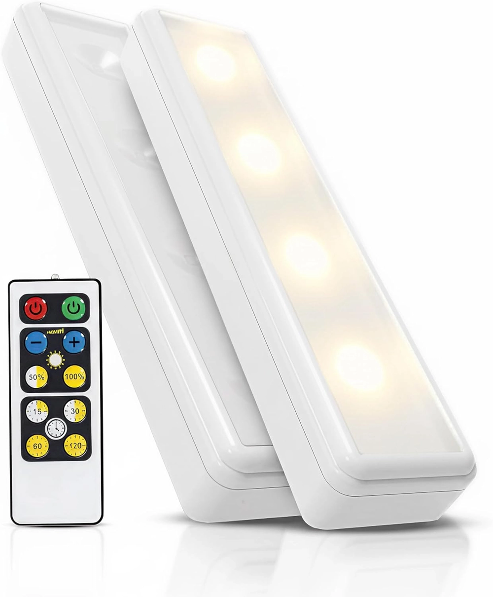 Two stick on touch lights with a remote